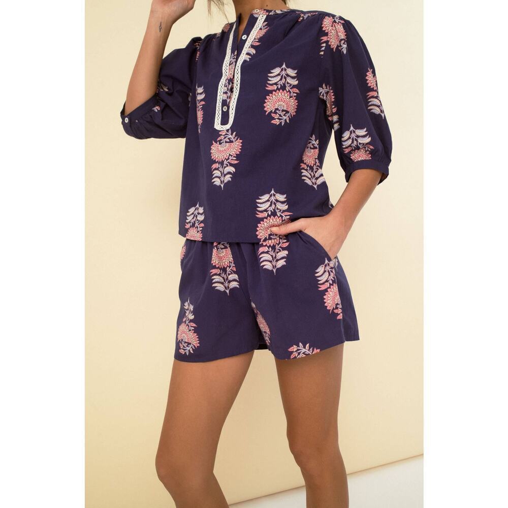 Sonmer Blue Floral Cotton Short
